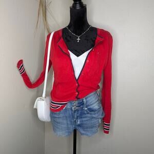 Red navy and white striped